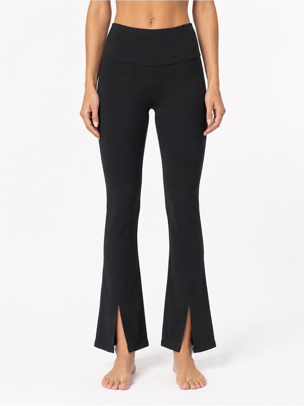 Alo Yoga Airbrush Flutter Flare Leggings Slit Hem Sz XS Black EUC